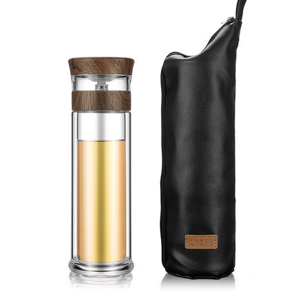 Portable Double Wall Borosilicate Glass Tea Infuser Bottle With Lid Filter