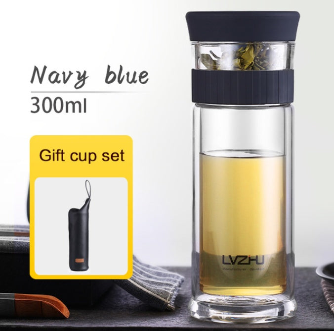 Portable Double Wall Borosilicate Glass Tea Infuser Bottle With Lid Filter