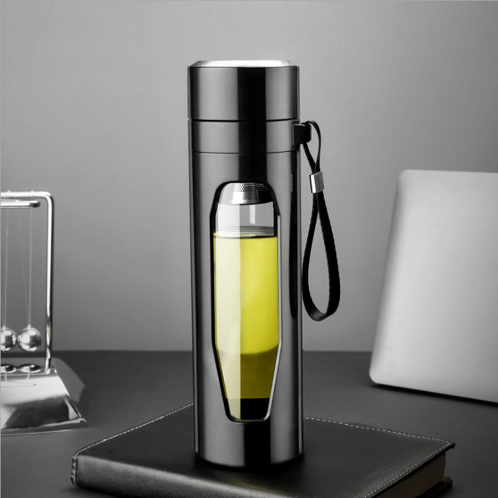 Double-Layer Borosilicate Glass Water Bottle with Stainless Steel Filter