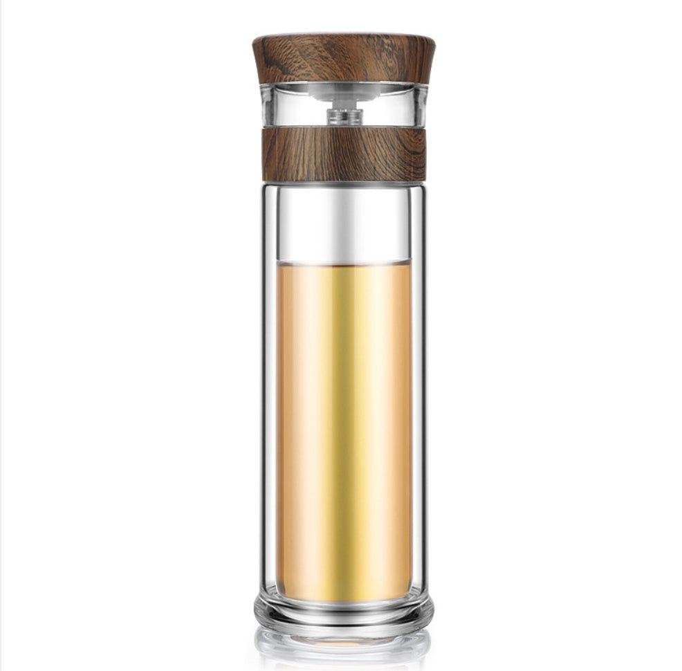 Portable Double Wall Borosilicate Glass Tea Infuser Bottle With Lid Filter