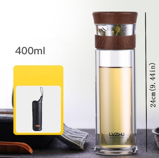 Portable Double Wall Borosilicate Glass Tea Infuser Bottle With Lid Filter